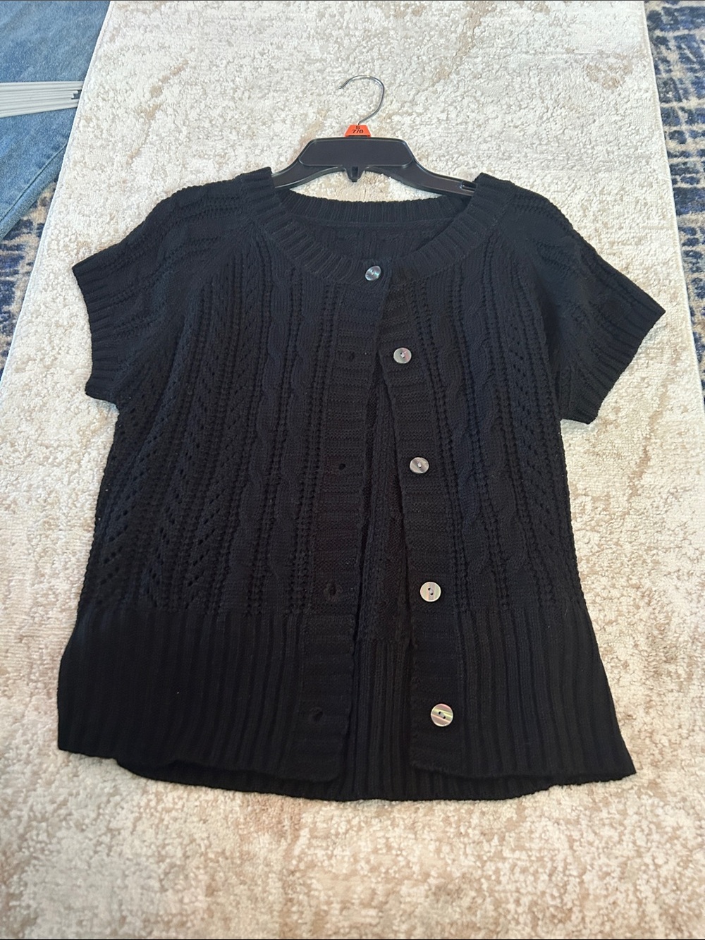 SHEIN Black Short Sleeve Knit Button-Up Cardigan